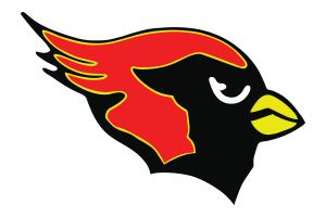 Melissa Cardinals football team logo with cardinal head and flames.