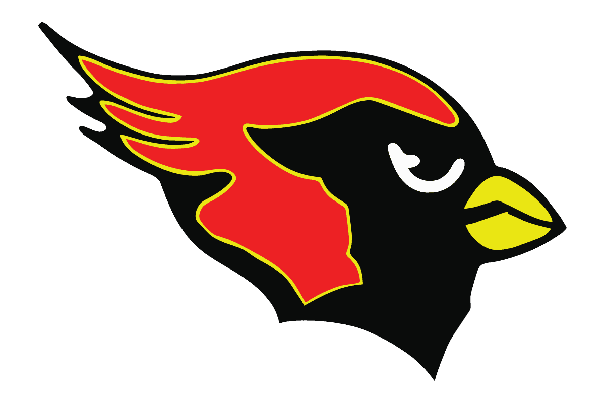 Melissa Cardinals football team logo with cardinal head and flames.
